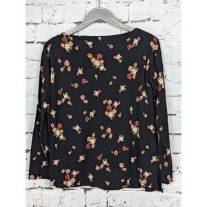 J. JILL Luxe Supima Floral Boat-Neck Long Sleeve Tee Black Boho Feminine Small